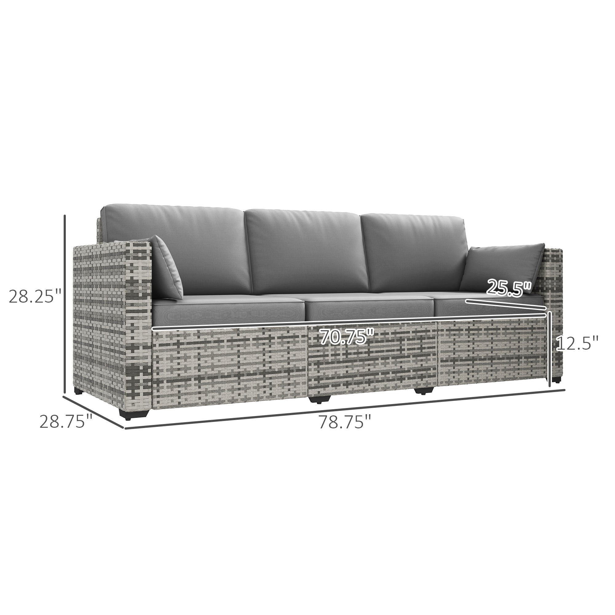 Outdoor Sofa Set PE Rattan Gray 3 Seat Steel Frame 792 lb Capacity