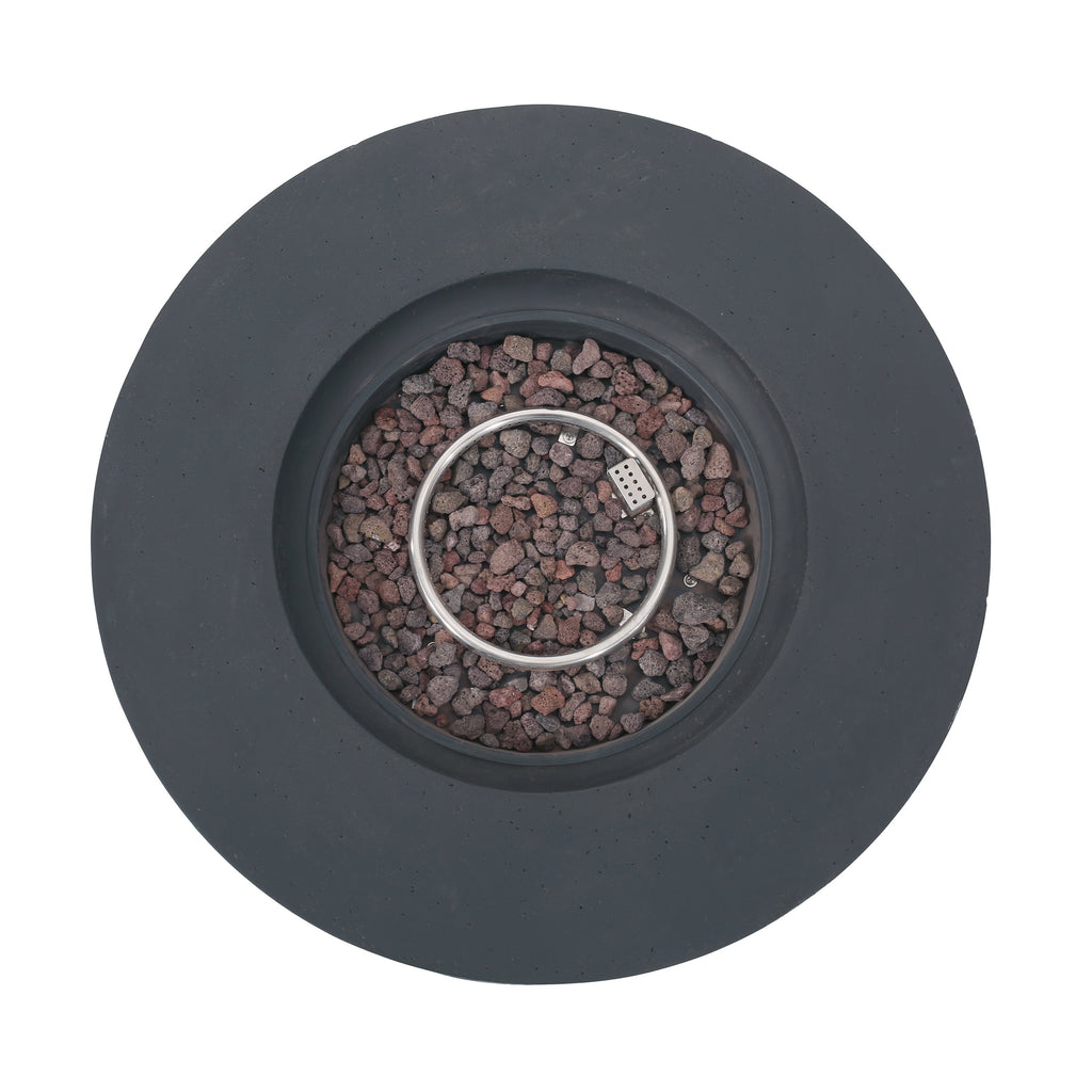 Modern Lightweight Concrete Circular Fire Pit 50000 BTU, Dark Gray