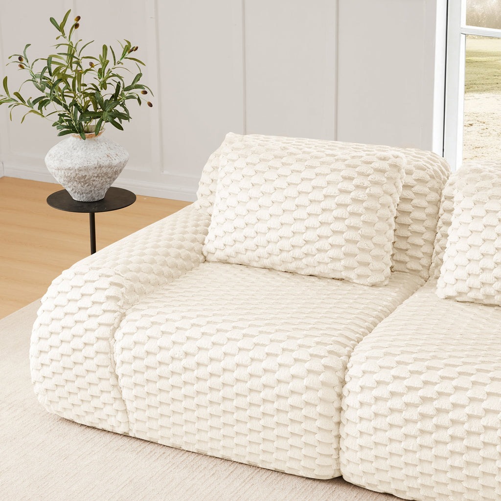 Sectional Sofa Modular Flannelette Cream Deep Seat 2 Seat No Assembly