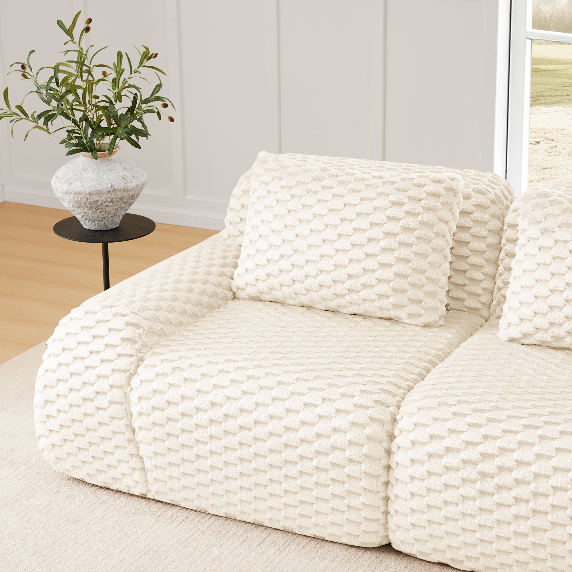 Sectional Sofa Modular Flannelette Cream Deep Seat 2 Seat No Assembly