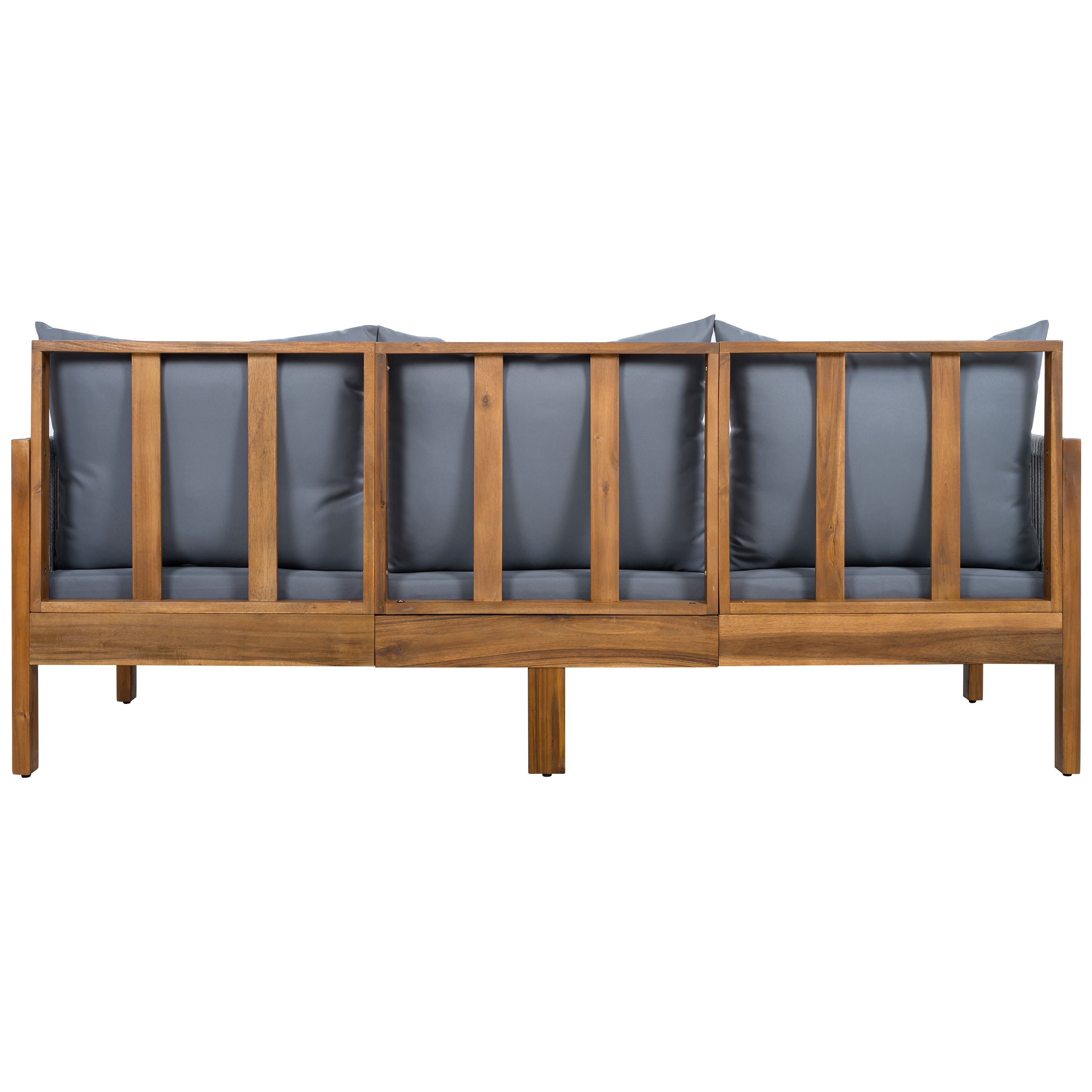 Chaise Lounge Acacia Wood Rope Natural Gray Cushion Convertible 3 Seat