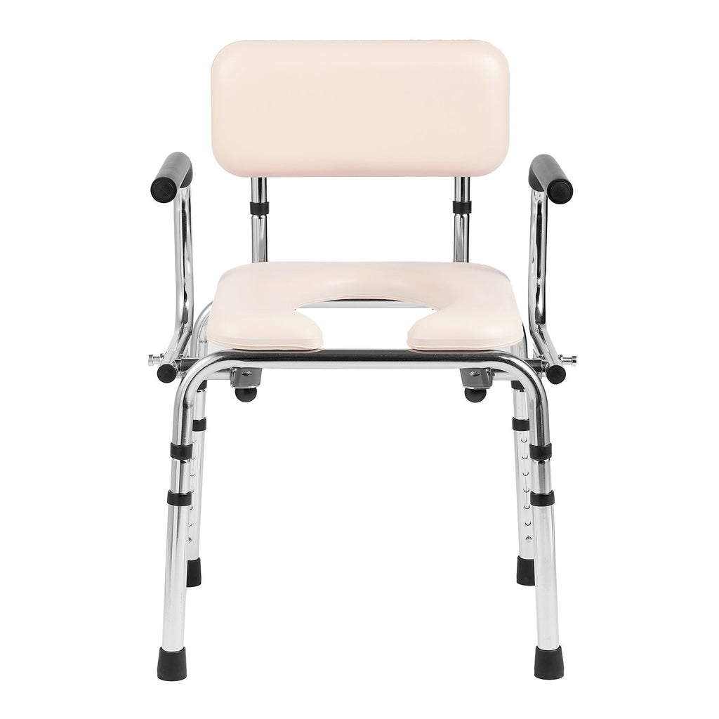 Commode Chair Padded Seat Drop-Down Arms 7-Level Adjustable Steel 350 LB