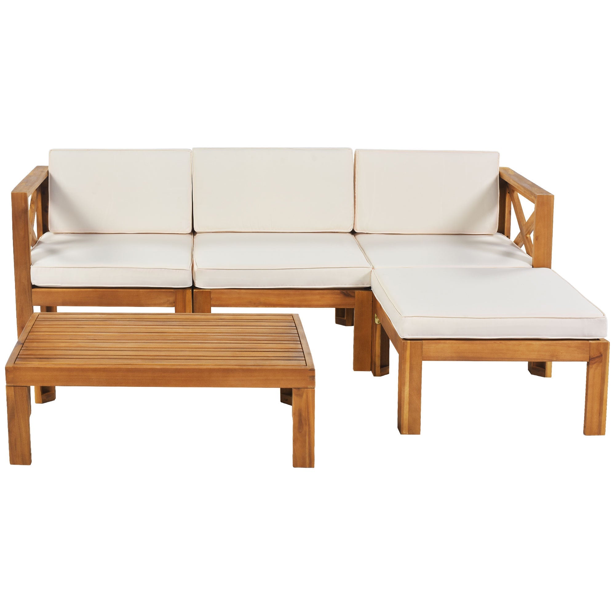 Outdoor Patio Sectional Set Acacia Wood Natural Beige Cushions 5 Piece