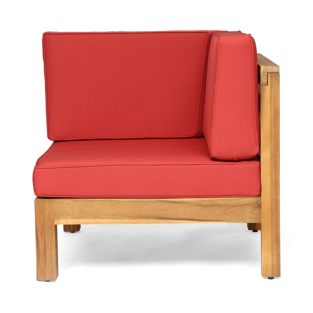 Outdoor Sectional Sofa Set Acacia Wood Cross-Back Red 3 Seater
