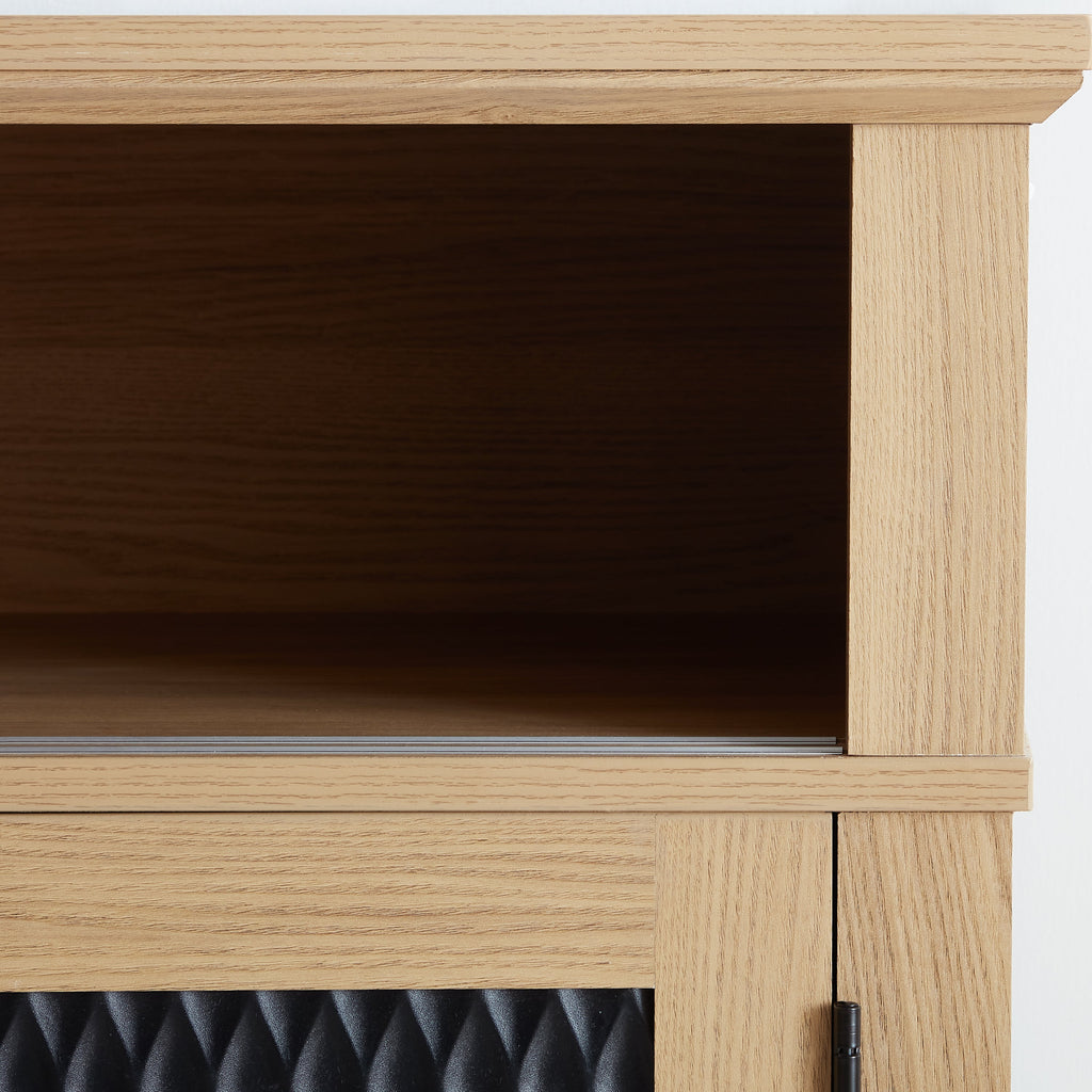 TV Stand Farmhouse Light Oak MDF Embossed Doors 3-Shelf Fits 65 In TV 58.27 In