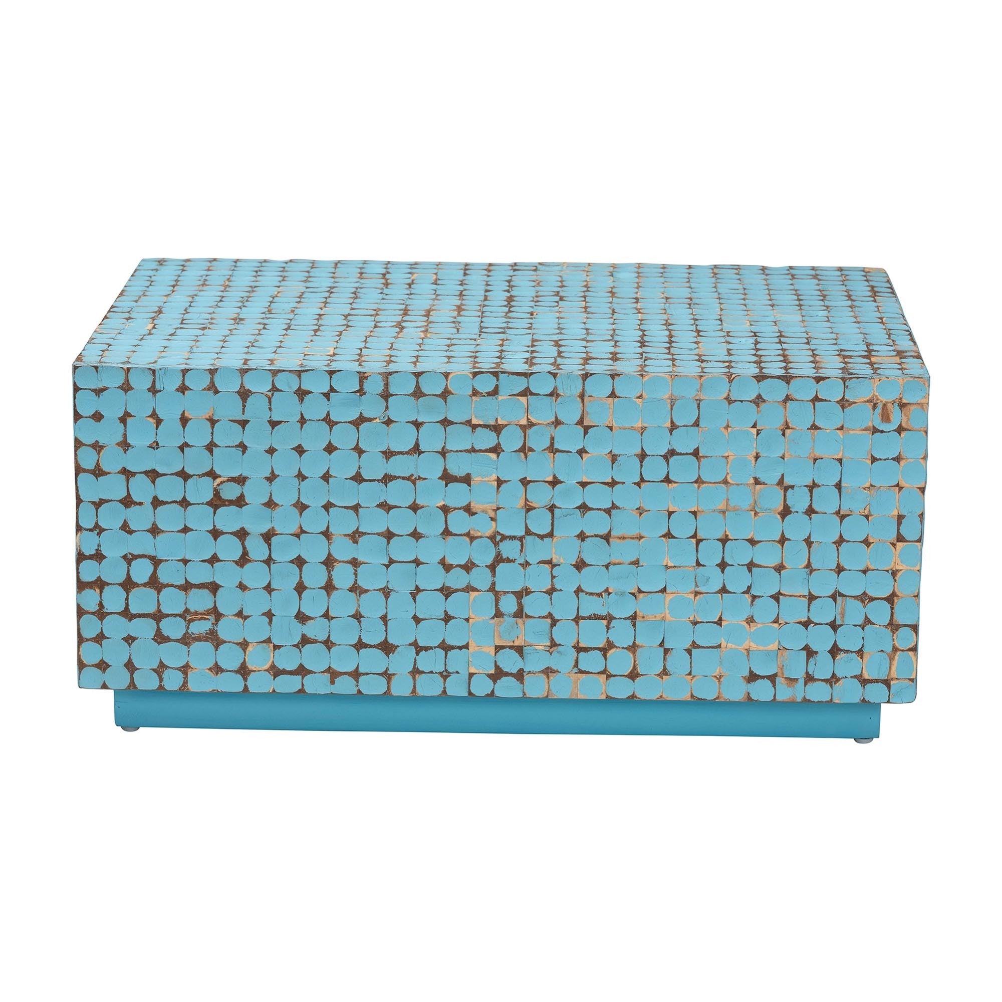 Bohemian Blue Coconut Shell and Acacia Wood Coffee Table