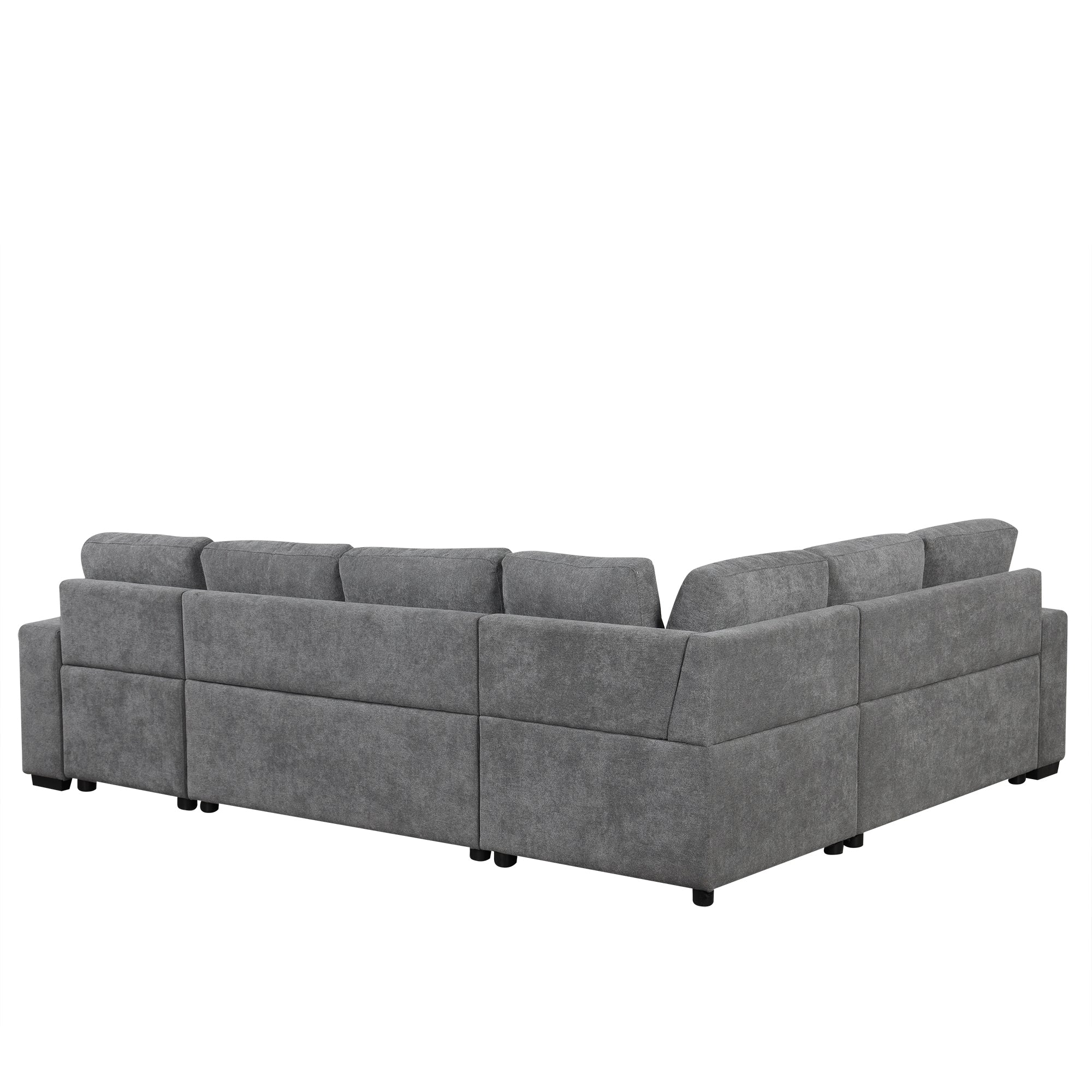 Sectional Sofa U-Shape Chenille Gray 5 Seat USB Ports Pull-Out 109 In
