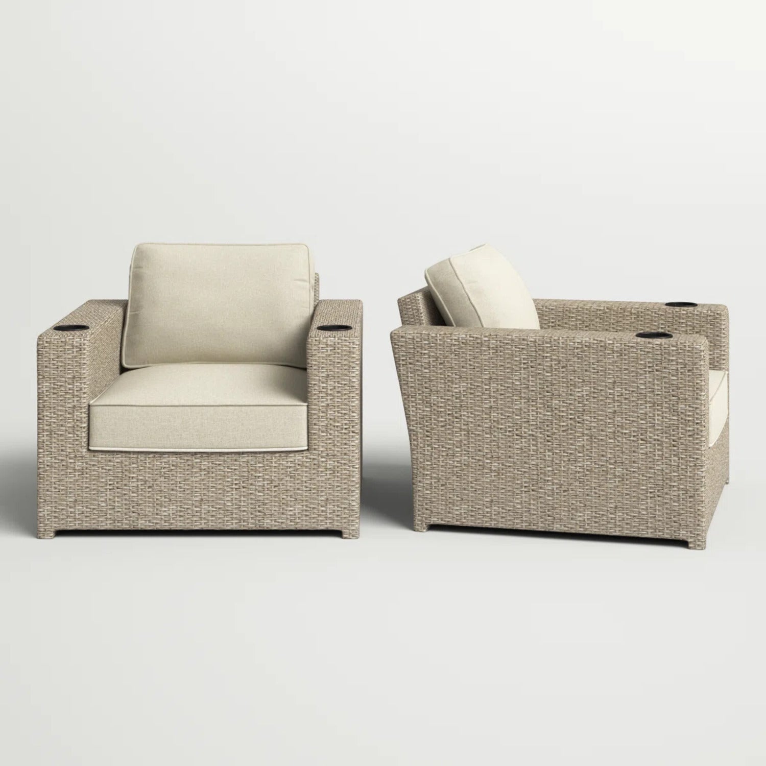 Outdoor Lounge Chair Wicker Gray Aluminum Frame 300 lb Cap Set of 2