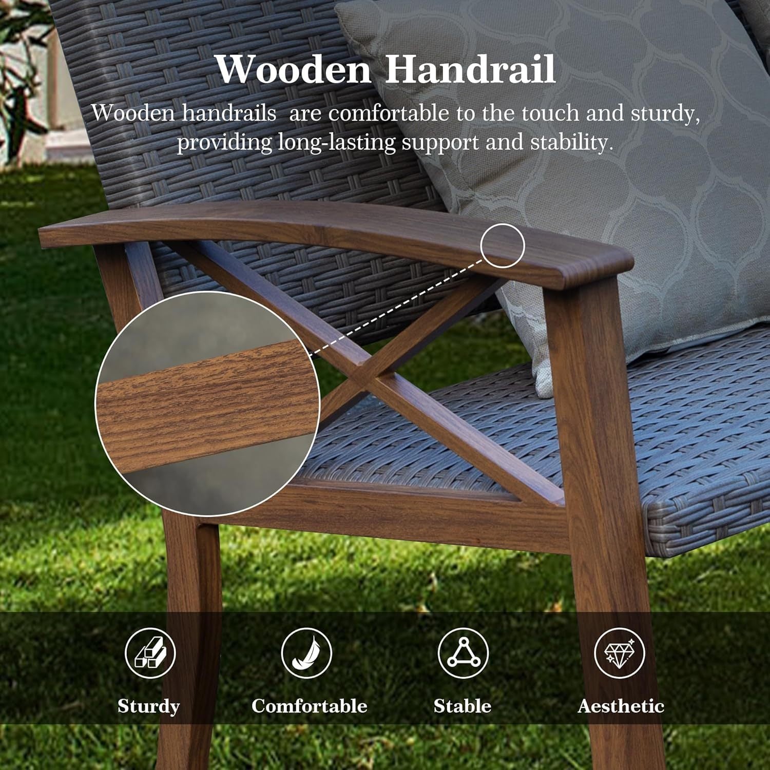 Outdoor Conversation Set Aluminum Woodgrain 4 Piece Sofa 2 Chairs Table