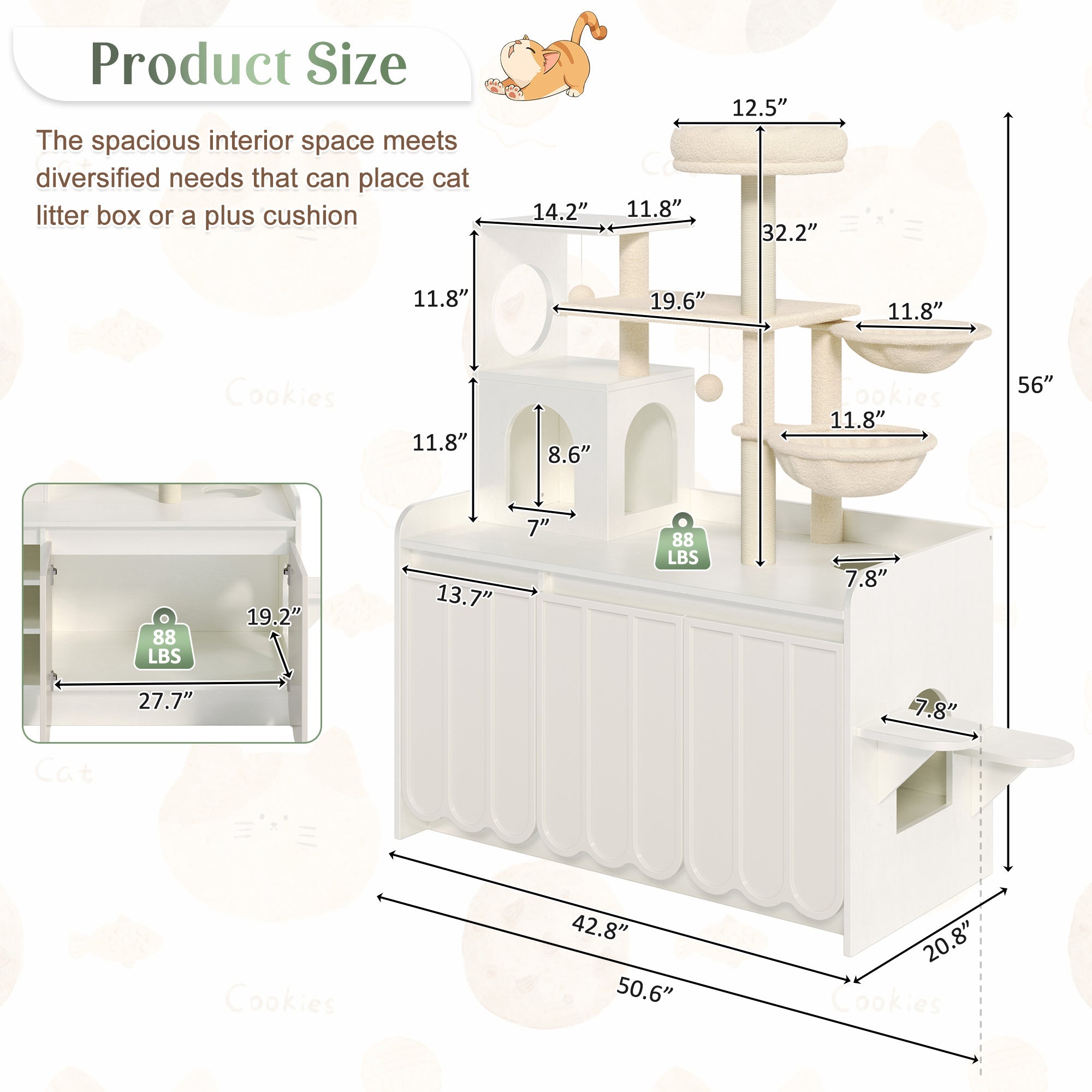 50.6" Cat Tree with Litter Box Enclosure, Sisal Scratching Post & Storage