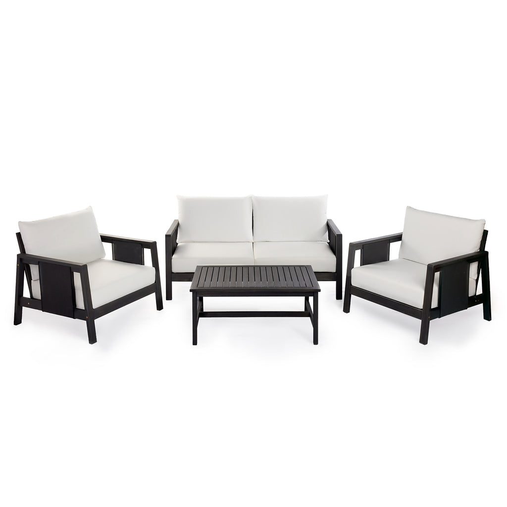 Outdoor Sofa Set Acacia Wood Textilene 4 Piece Gray White Seats 4