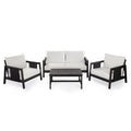 Outdoor Sofa Set Acacia Wood Textilene 4 Piece Gray White Seats 4