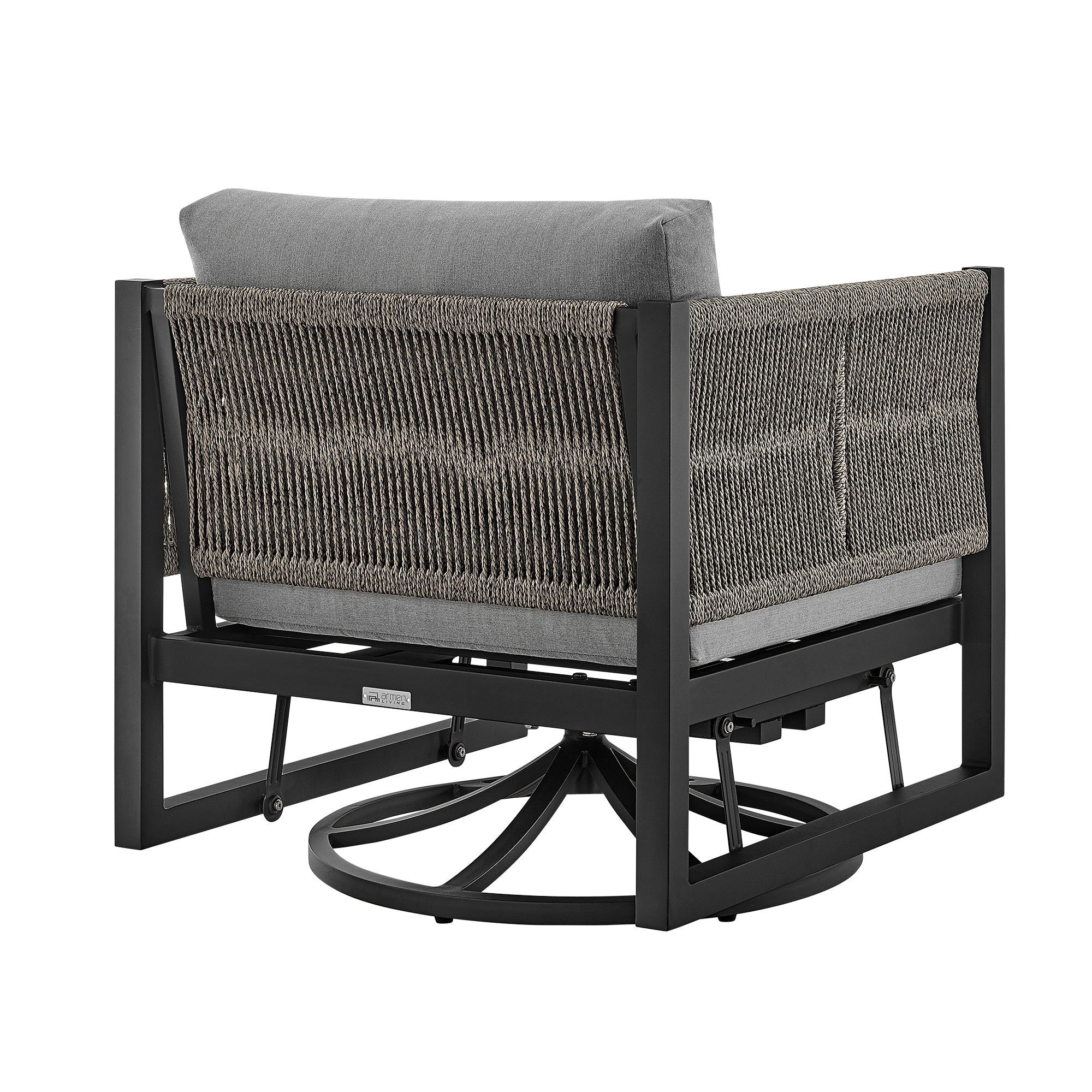 Outdoor Swivel Glider Lounge Chair Aluminum Black Gray Cushion 360 Degree