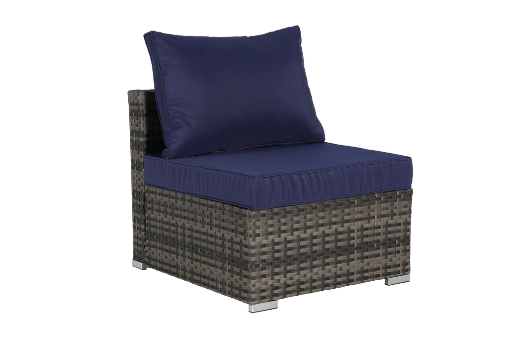 Outdoor Sectional Set PE Rattan Steel Dark Blue 8 Piece Seats 8 380 LB