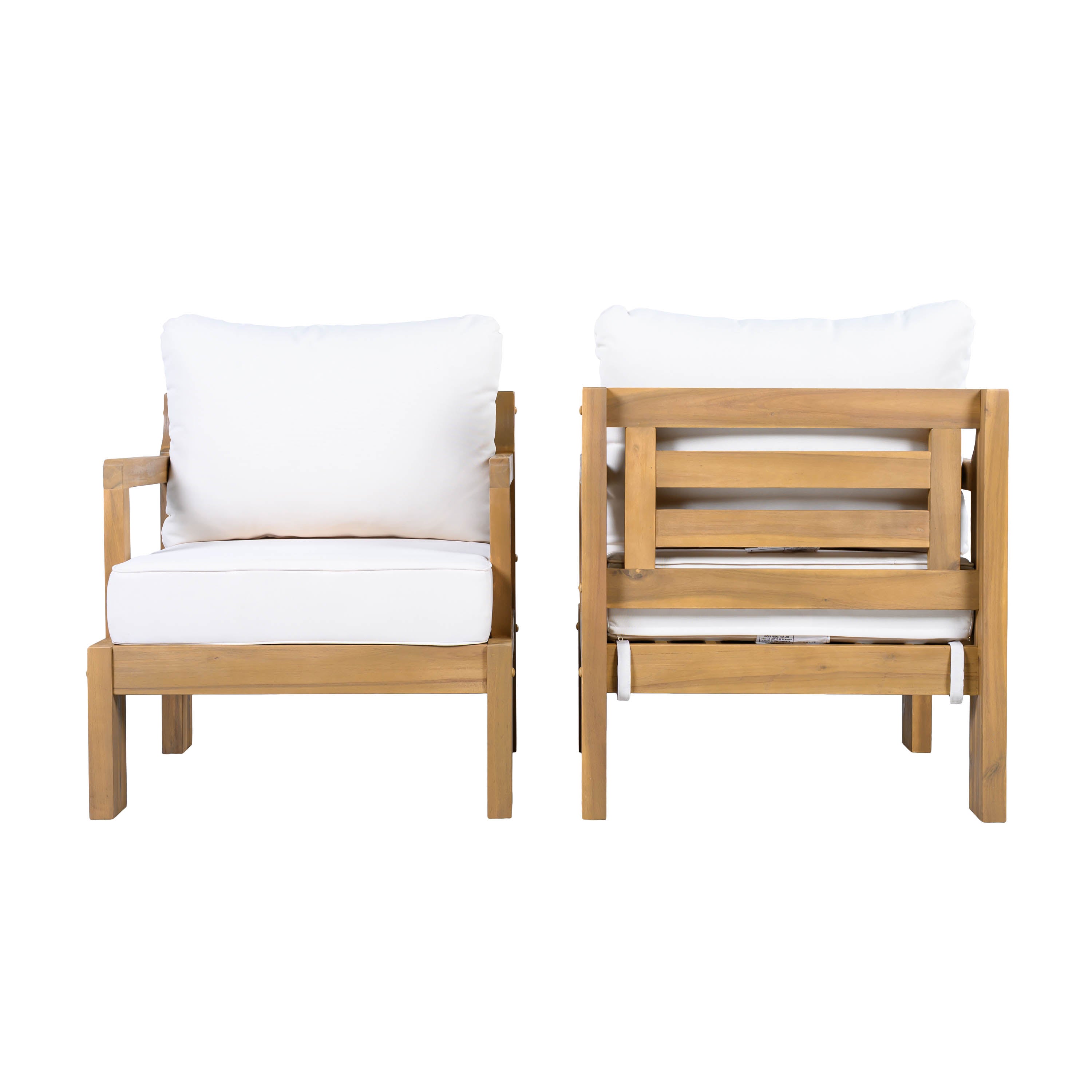 Outdoor Club Chair Set Acacia Wood Beige Cushions Set of 2