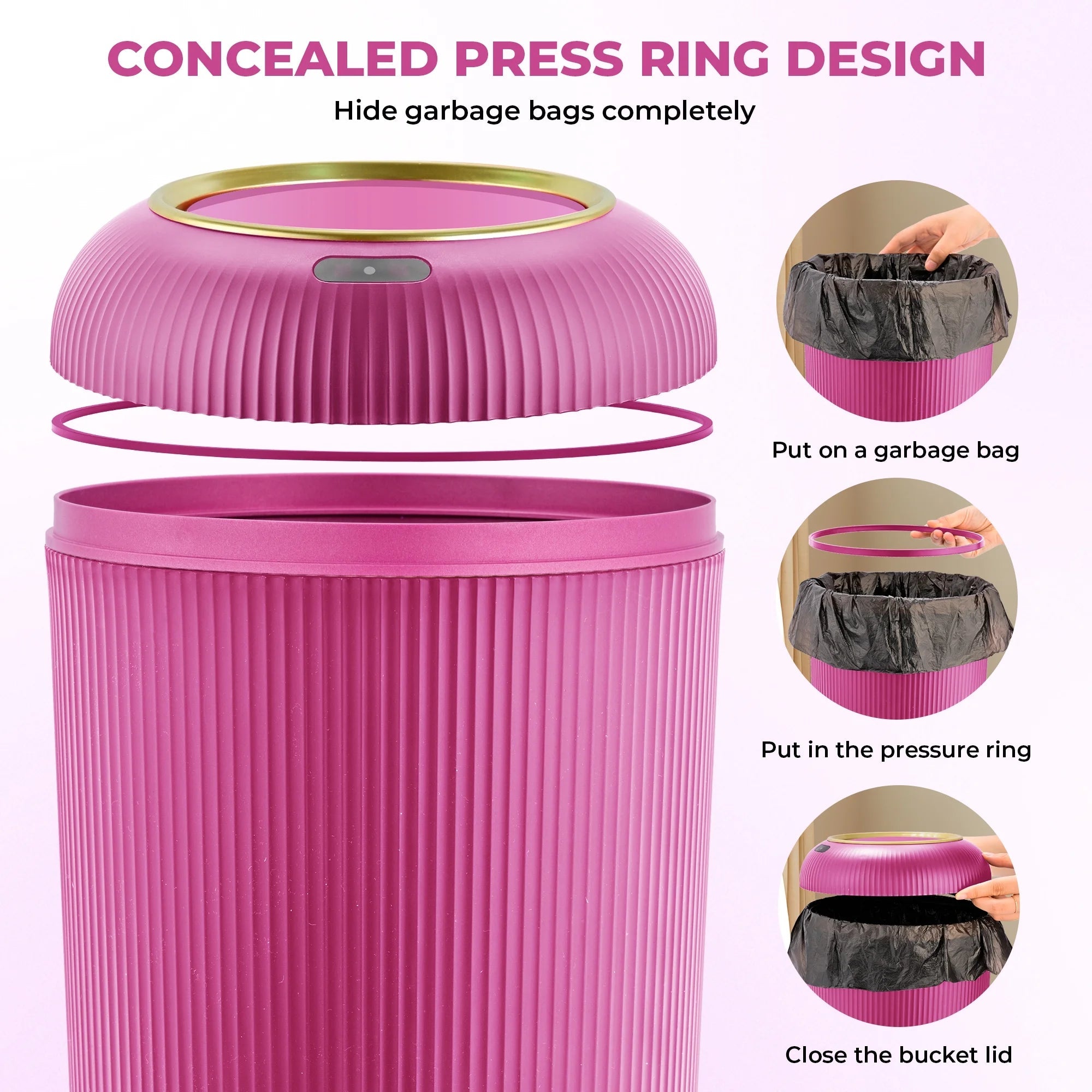 Small Automatic Sensor Garbage Can, Touchless, Waterproof, Pink, for Kitchen or Bathroom