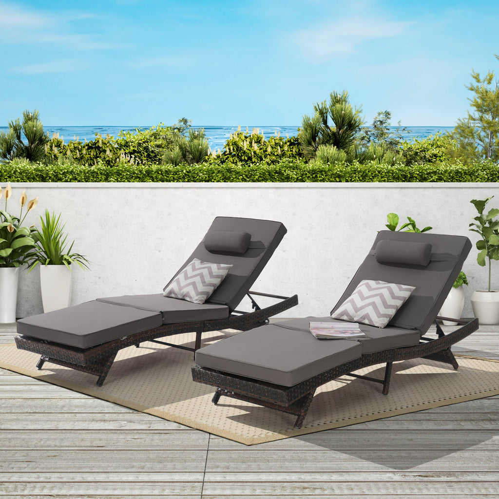 Outdoor Reclining Lounge Chair PE Rattan Dark Gray Set of 2