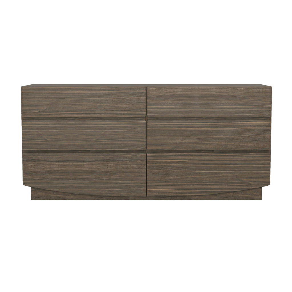 Dresser Minimalist 6-Drawer Walnut MDF Handleless Wood Grain 72x20 In