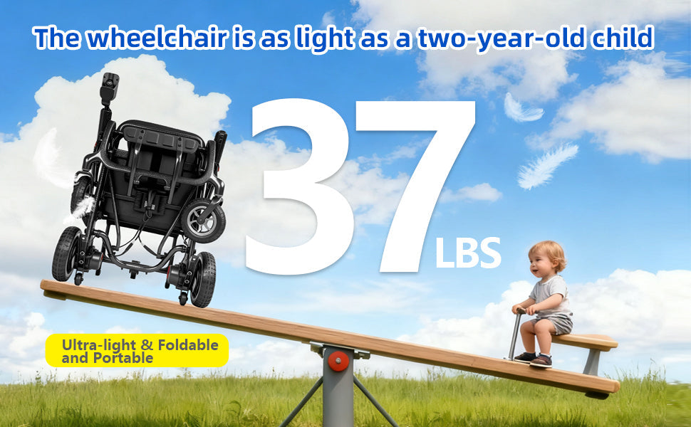Wheelchair Electric Foldable Carbon Fiber 37 LB 30 Mile Range 38x24x37 In
