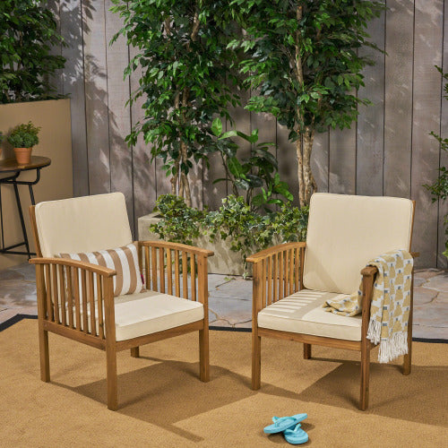 Outdoor Conversation Set Acacia Wood Cream Cushion 3 Piece Foldable