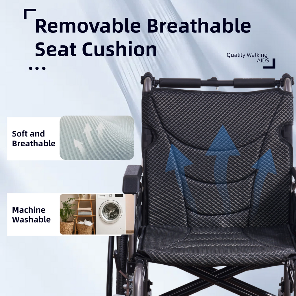 Wheelchair Manual Aluminum 24 In Quick Release Wheels Memory Foam Dark Gray