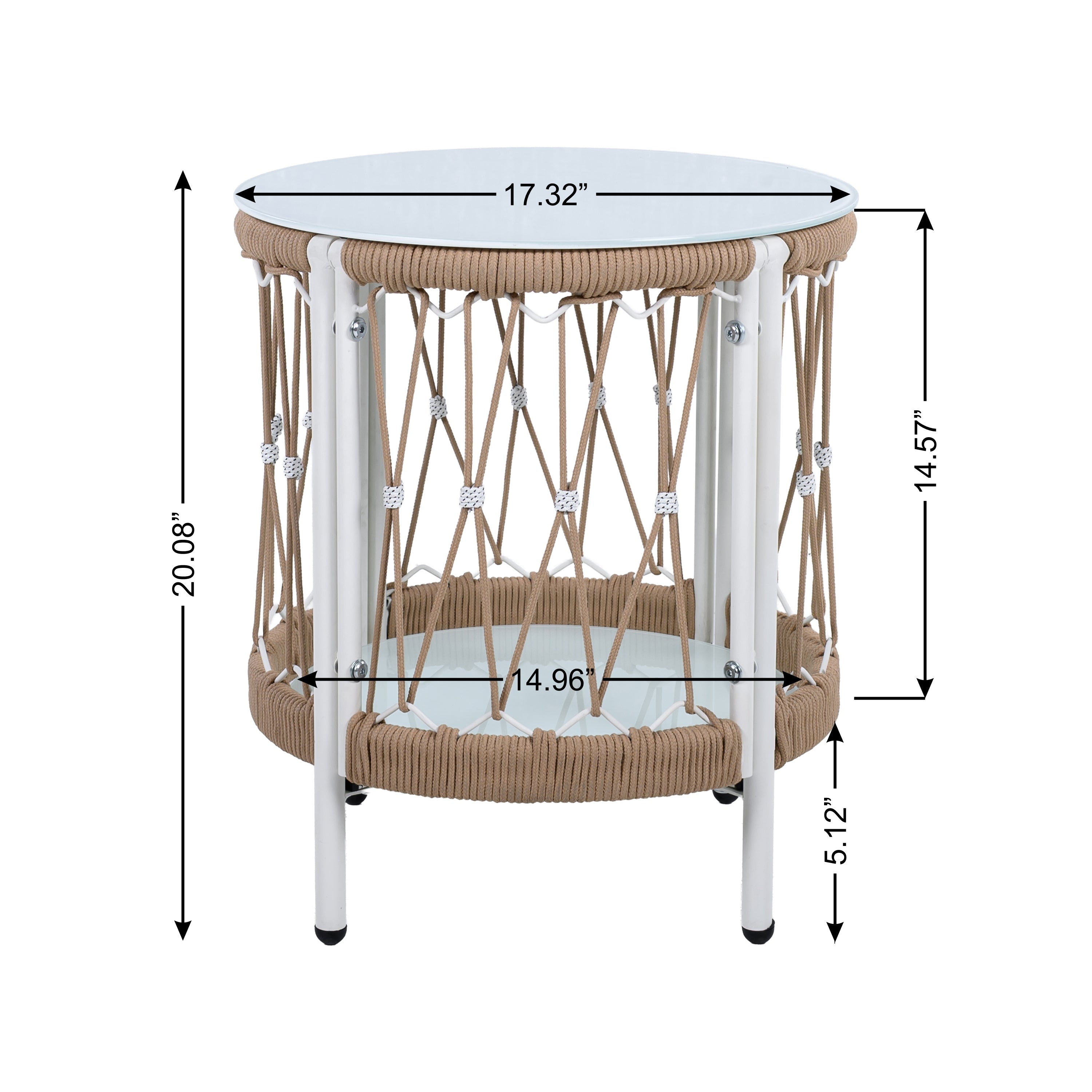 Outdoor Patio Set Bohemian Rope Steel Beige 3 Piece Glass Top Table
