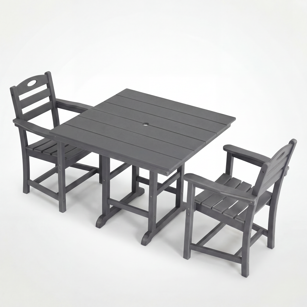 Outdoor Patio Set HDPE Gray 3 Piece Square Table 2 Armchairs Seats 2