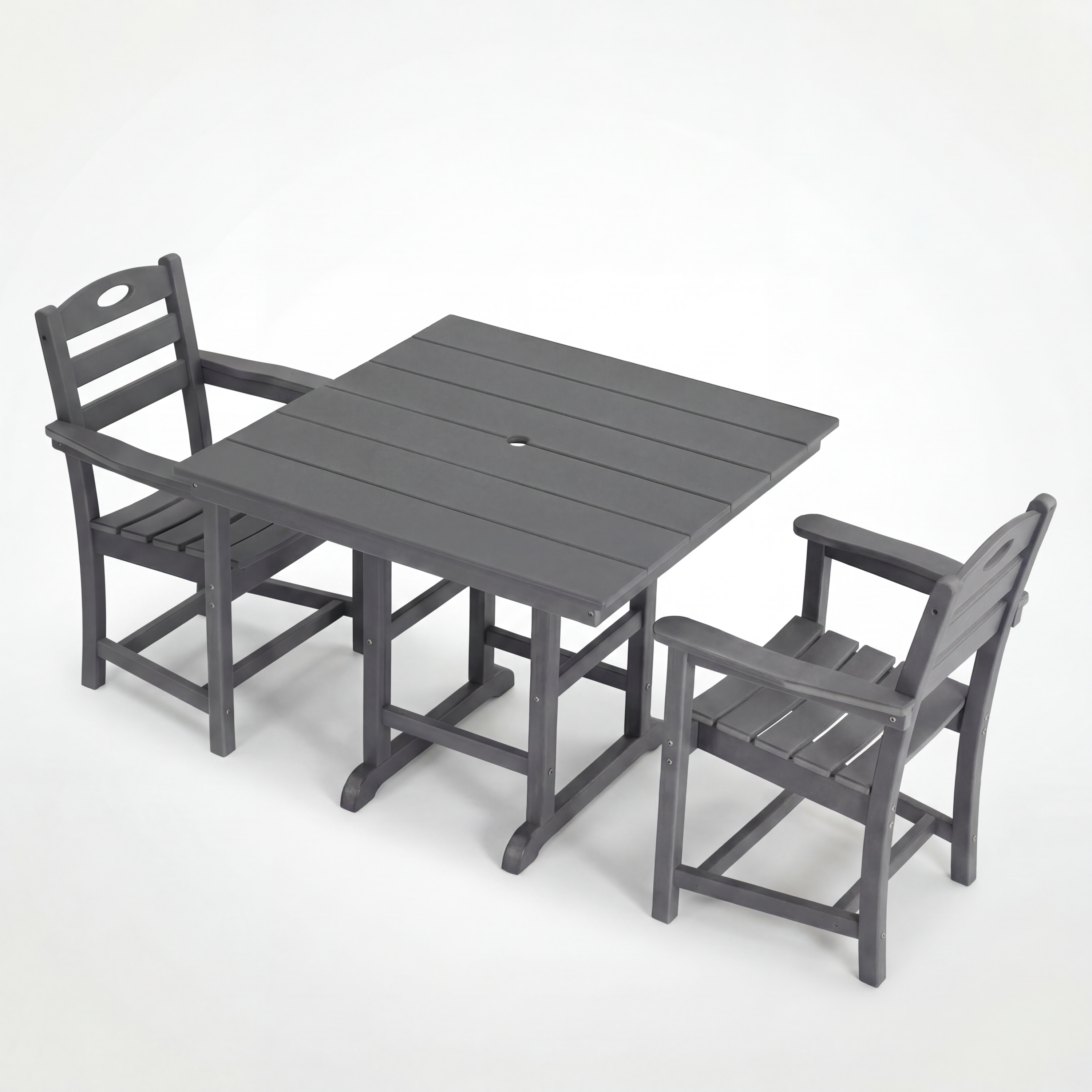Outdoor Patio Set HDPE Gray 3 Piece Square Table 2 Armchairs Seats 2