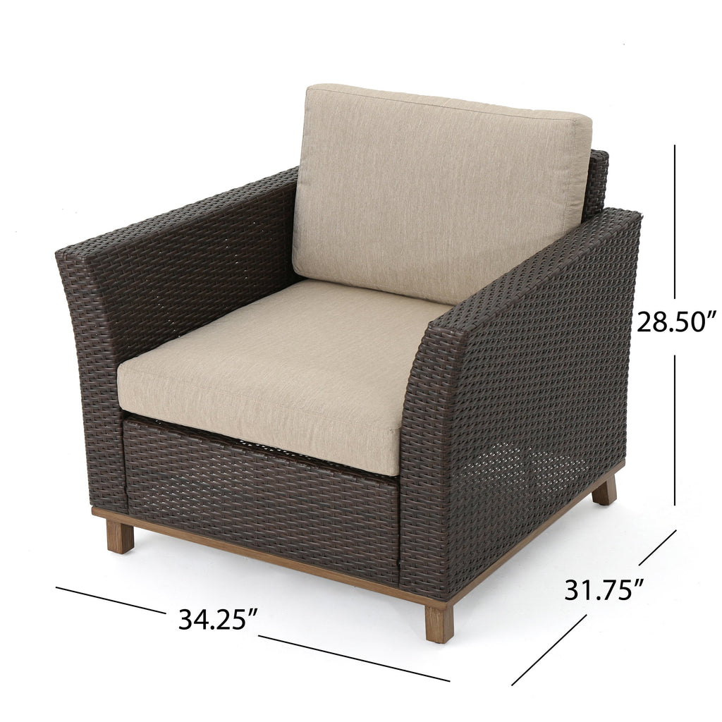 Club Chair PE Rattan Iron Brown Modern Outdoor