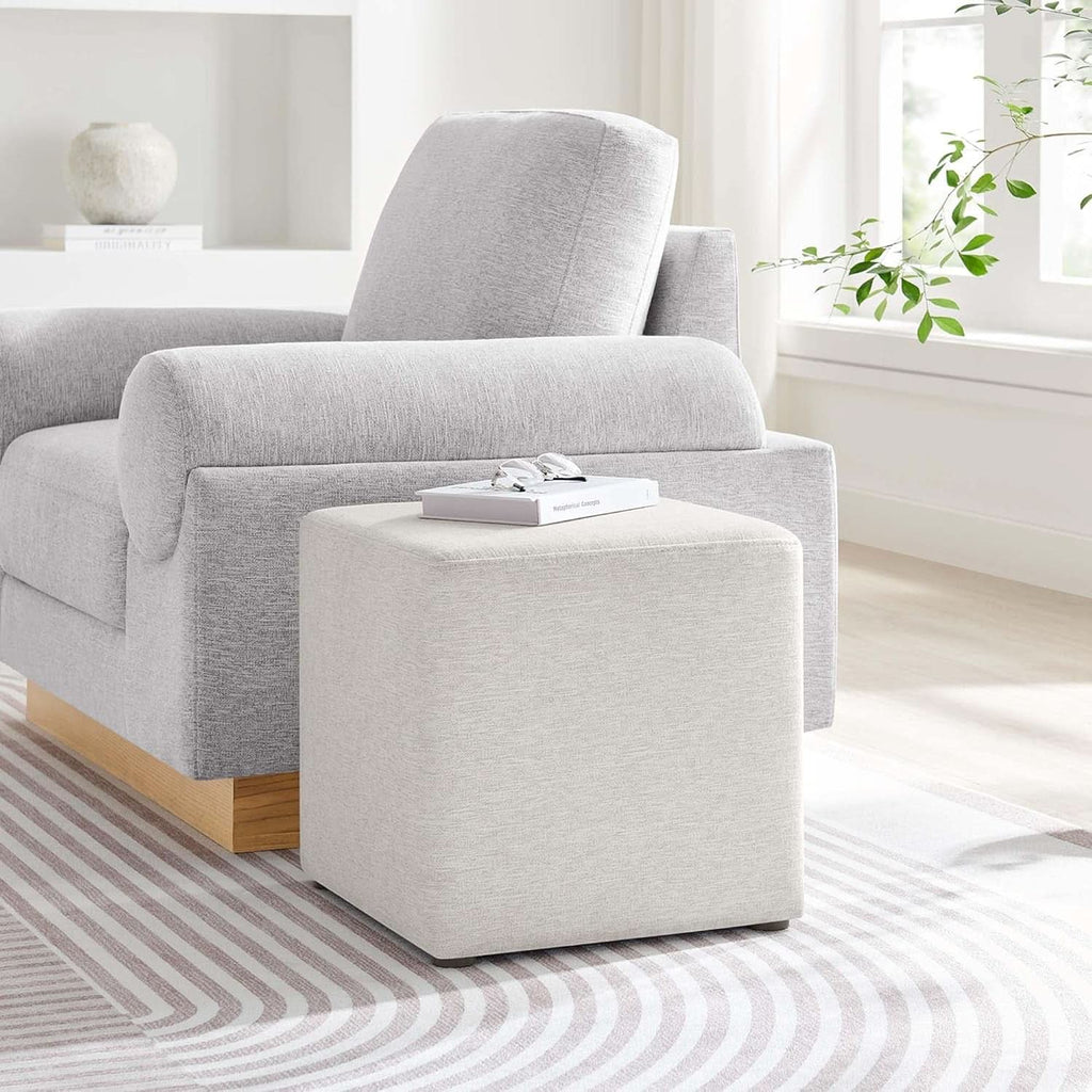 Callum 17 Inch Ivory Square Hand crafted Textured Woven Ottoman
