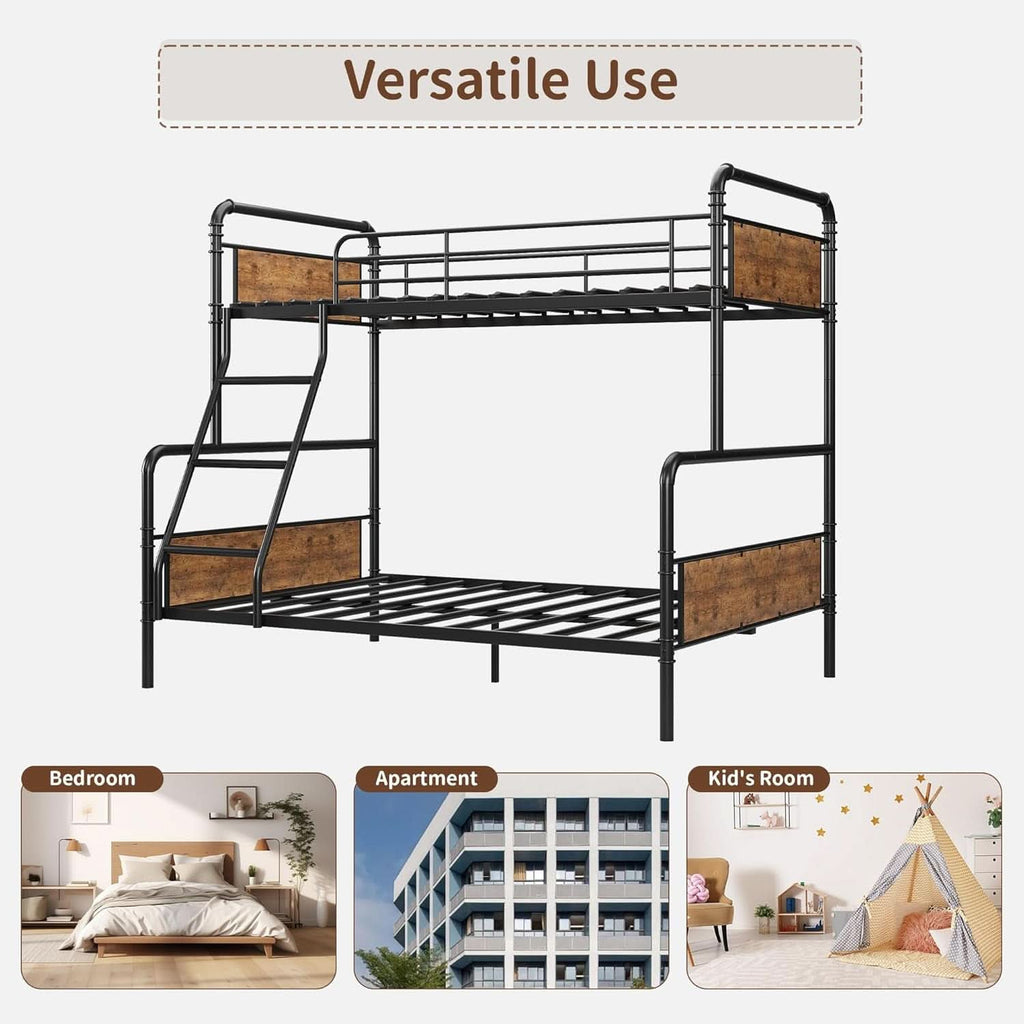 Twin Over Full Metal Bunk Bed Vintage Brown Space Saving
