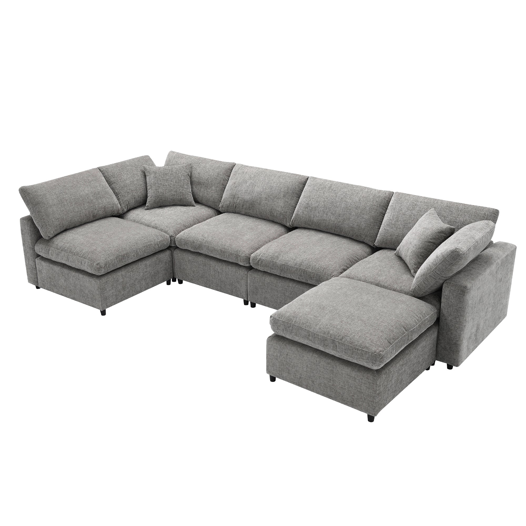 6-Seat U-Shape Modular Sofa with Ottoman, 130