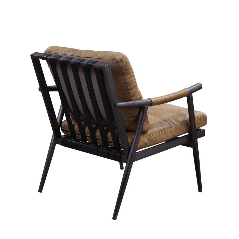 Anzan - Accent Chair - Berham Chestnut Top Grain Leather & Matt Iron