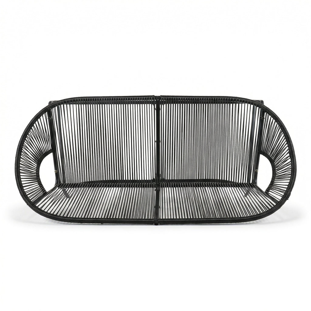 Outdoor Loveseat PE Rattan Iron Black UV Resistant No Cushion 52in