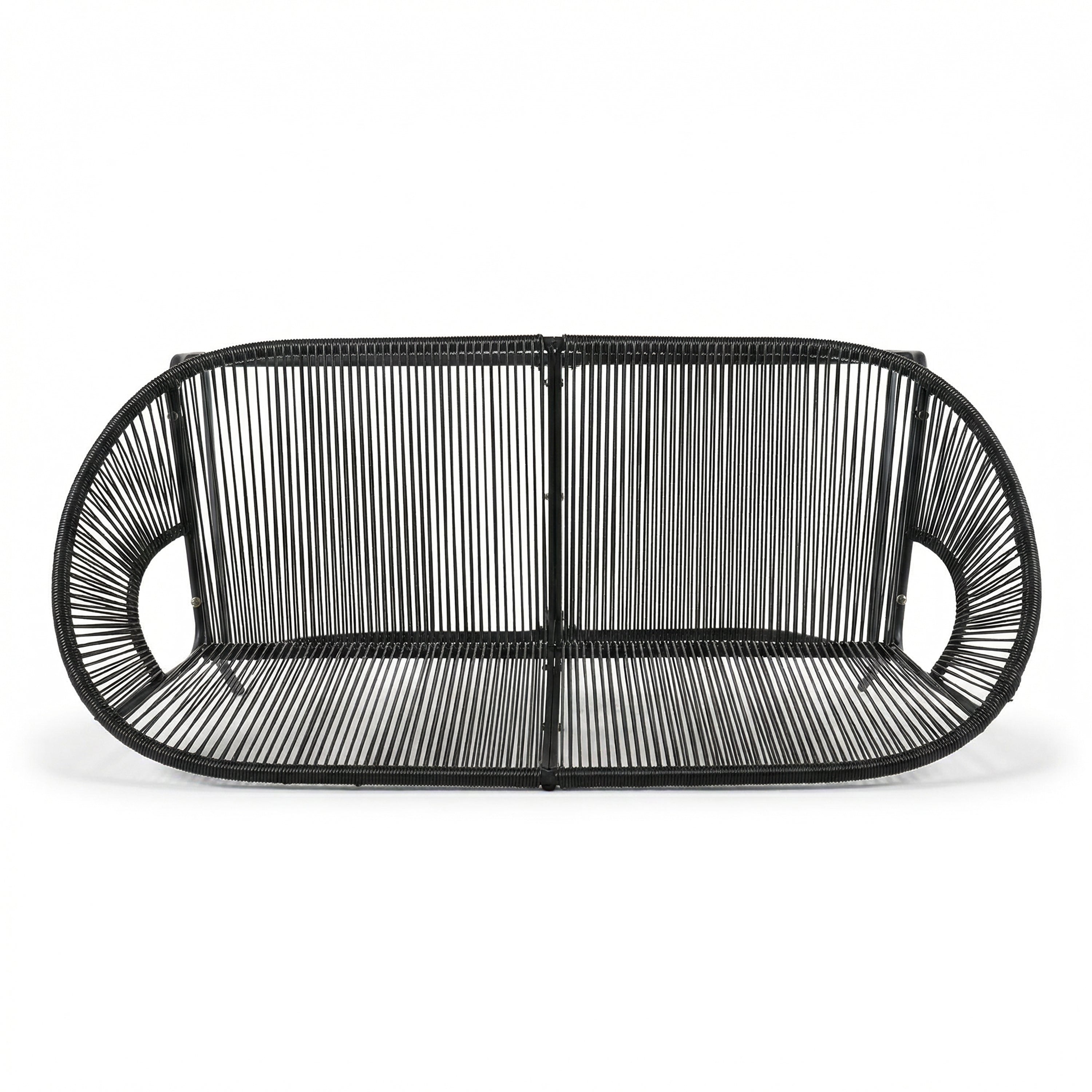 Outdoor Loveseat PE Rattan Iron Black UV Resistant No Cushion 52in