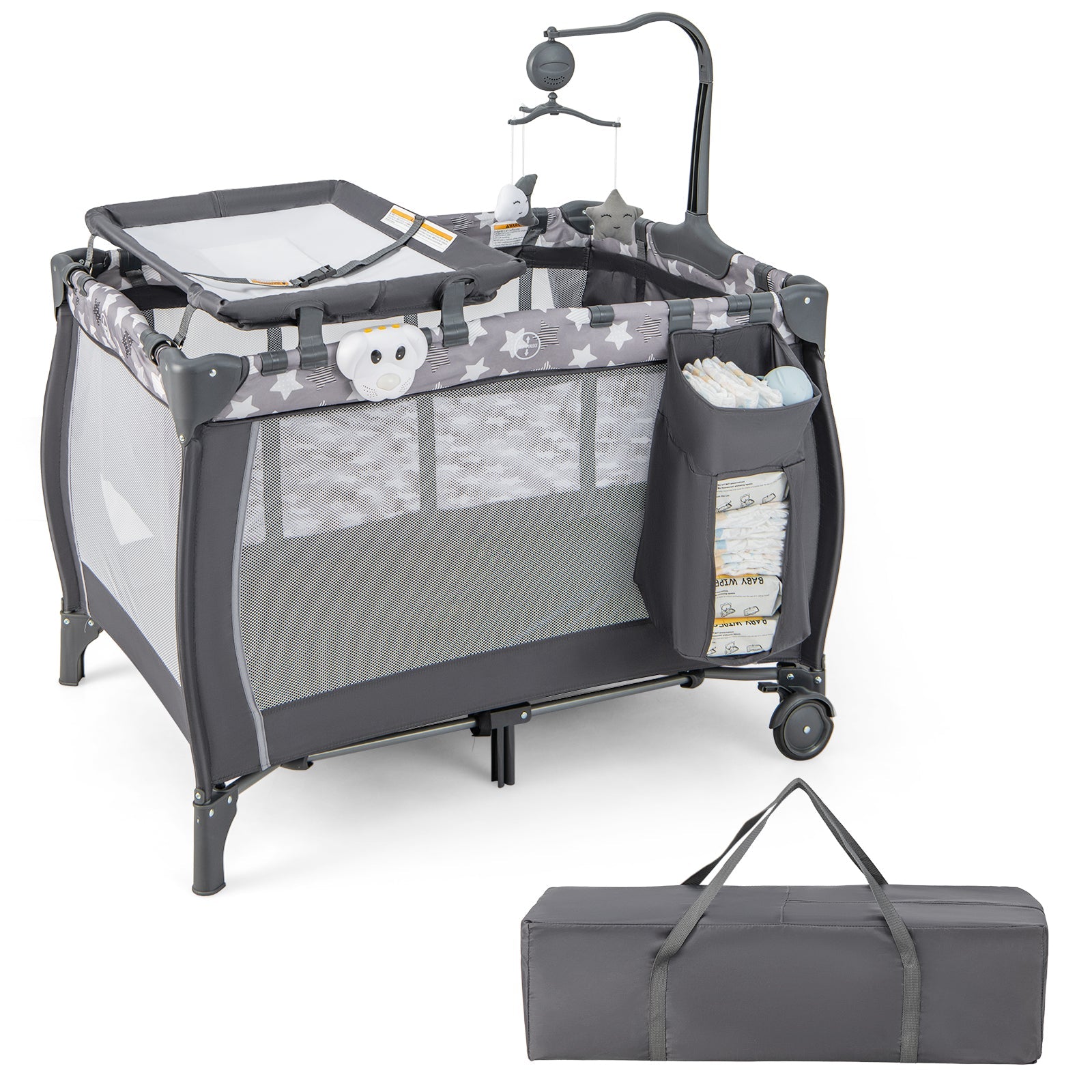 Portable Baby Playard with Changing Table Bassinet and Music Box
