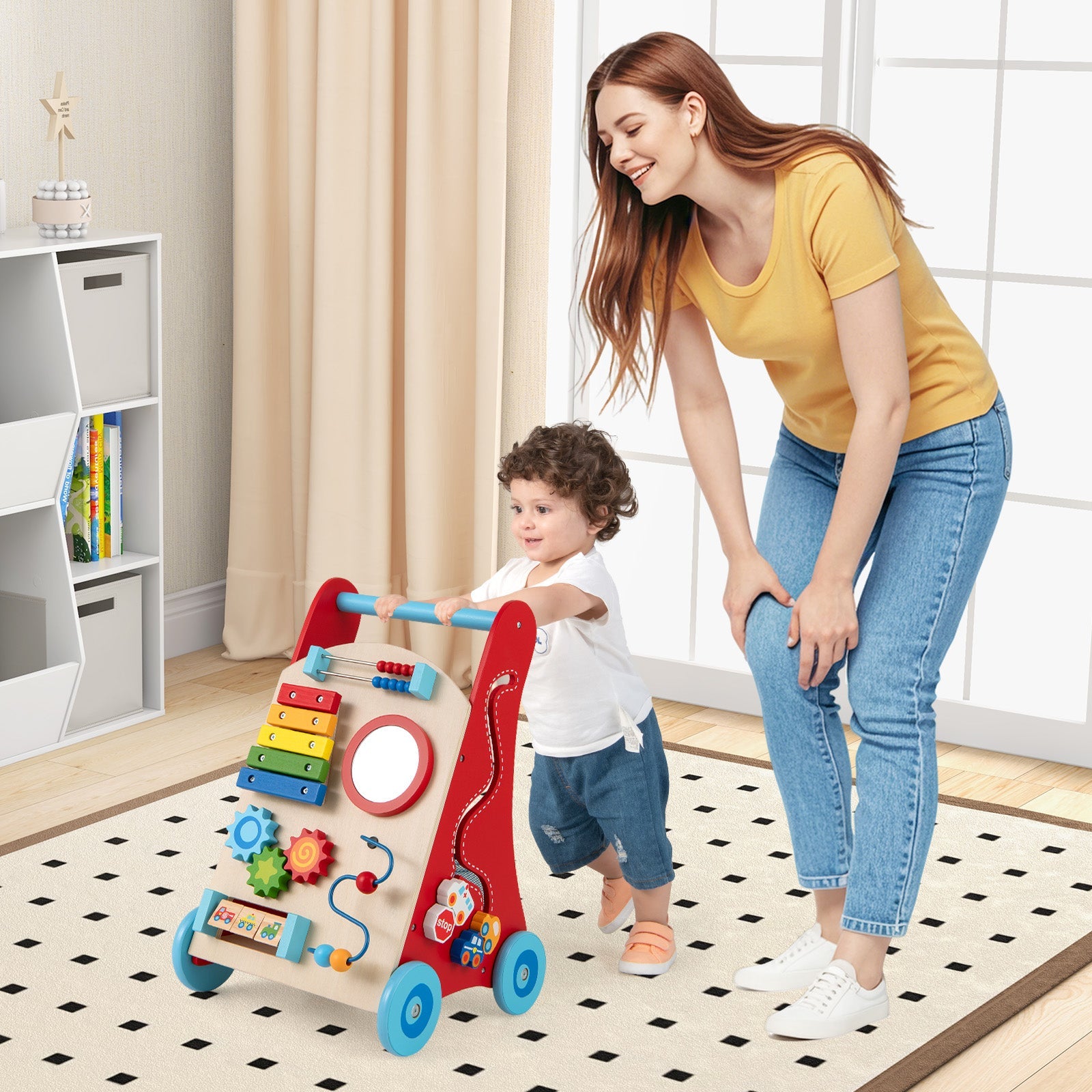 Baby Push Walker with Handle and Wheels for Boys & Girls 3+ Years Old-Muticolor
