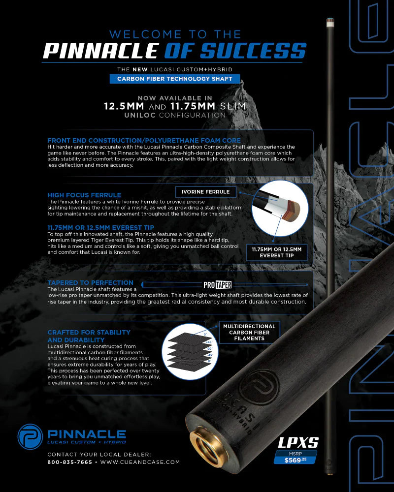 Lucasi Pinnacle Midnight Black with 2-stripe Cocobolo and silver crush, pinnacle shaft