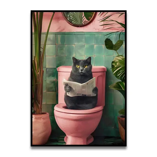 Bathroom Cat Canvas Wall Art