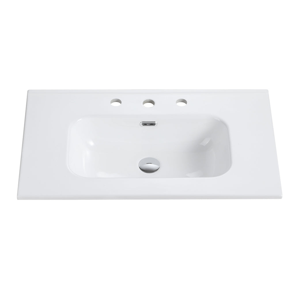 Glossy White Ceramic Integrated Sink