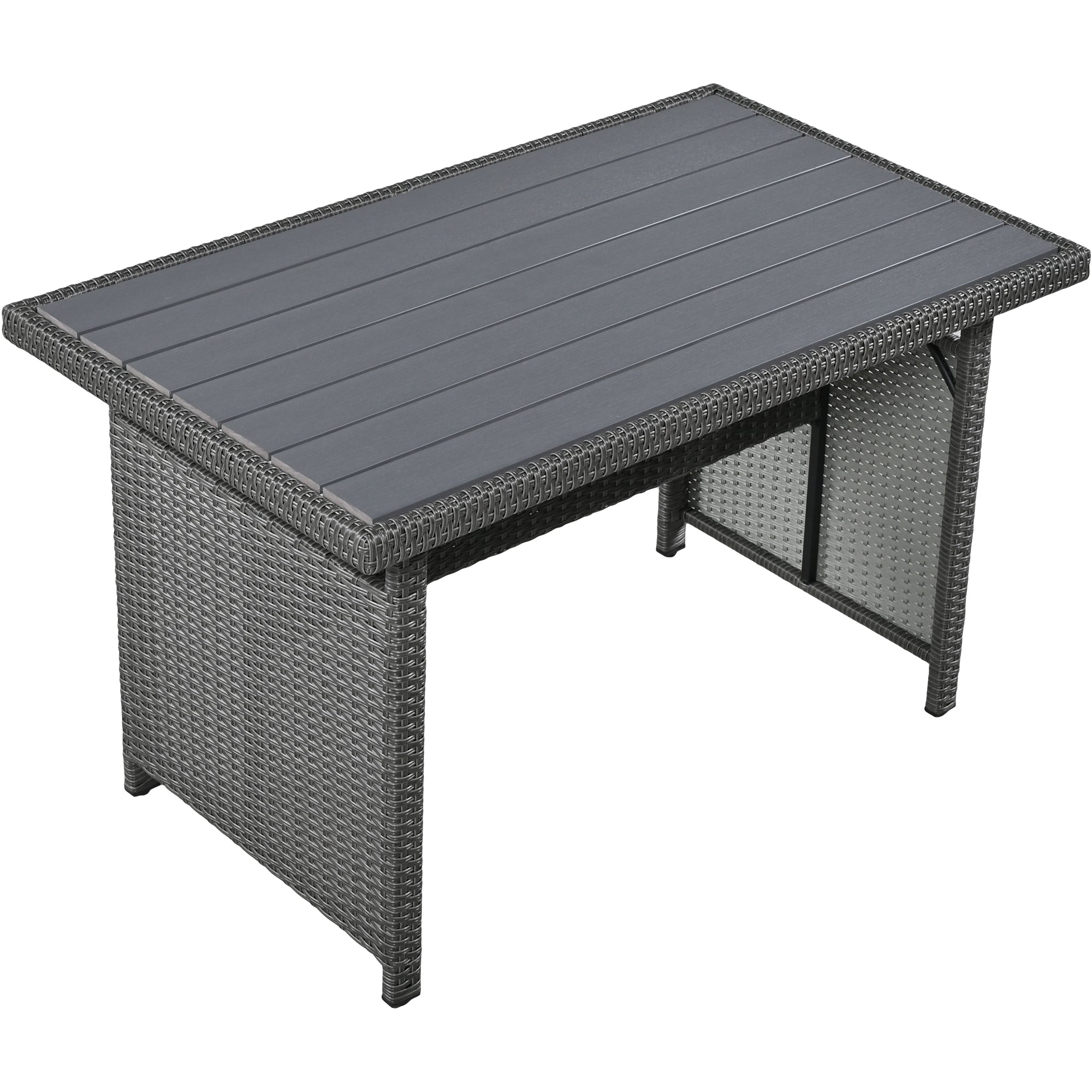 Outdoor Sectional Set PE Wicker Steel Gray 5 Piece L-Shape Seats 7