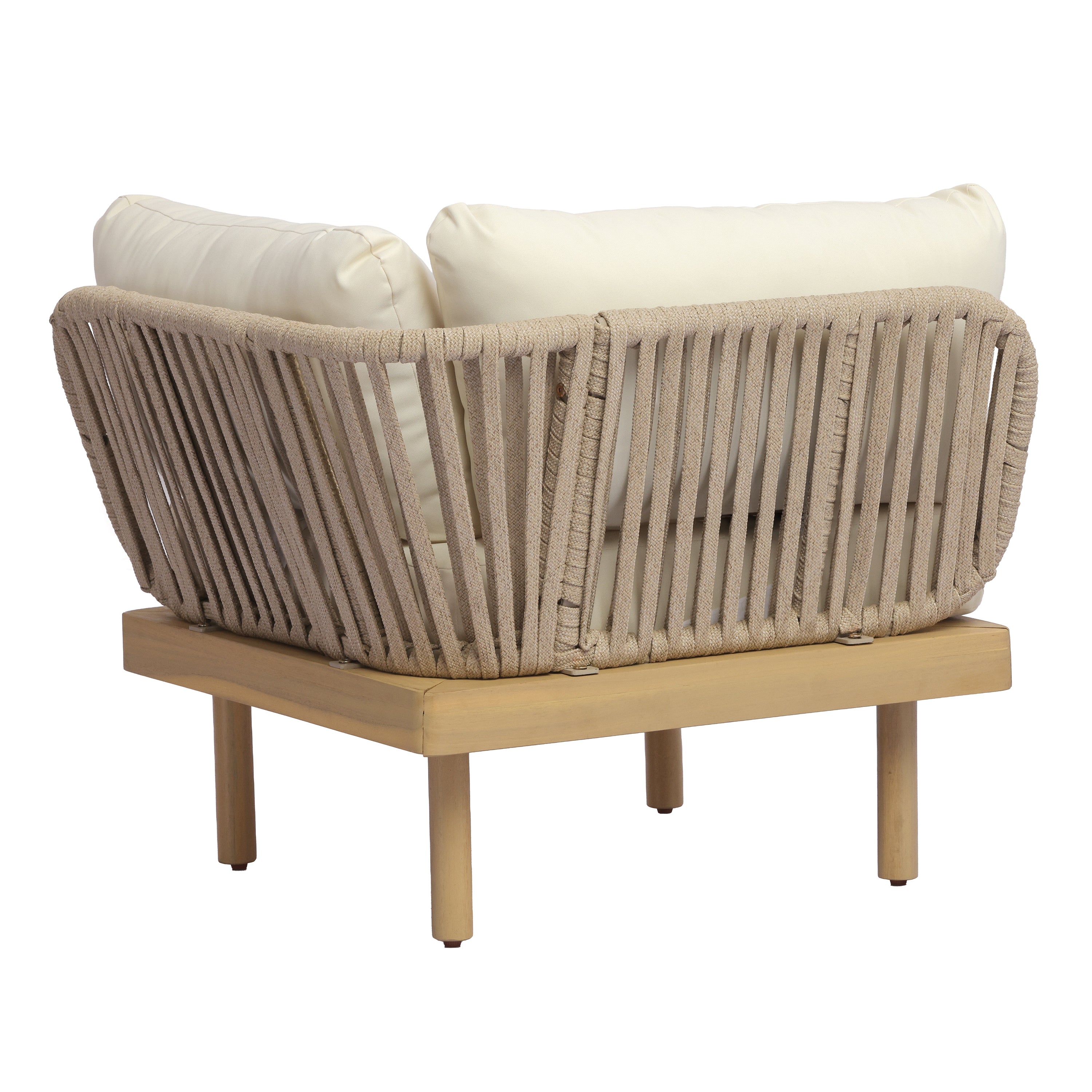 Outdoor Sectional Set Acacia Wood Rope Cream Beige Cushion 7 Piece Seats 6