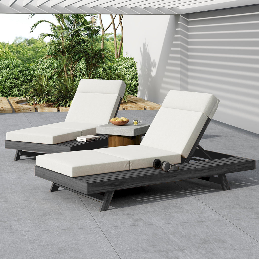 Chaise Lounge Acacia Wood Black 4-Position Cream Cushion 79in