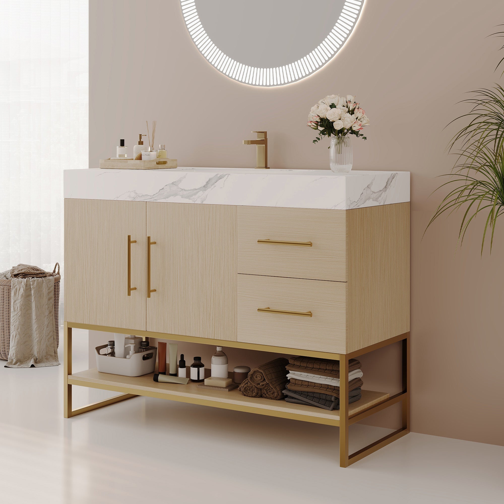 36' Modern Free-Standing Bathroom Vanity with Seamless Ceramic Sink & Sintere...
