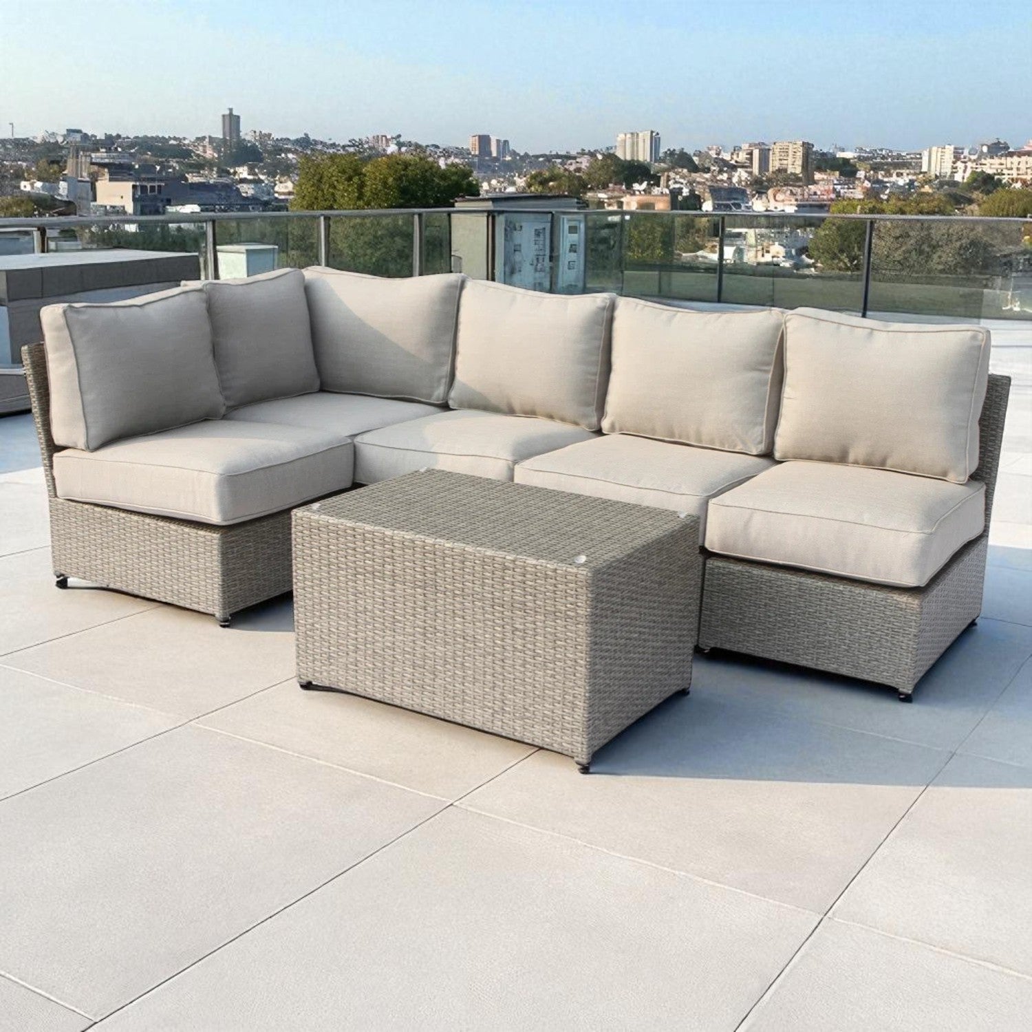 Outdoor Sectional Set HDPE Wicker Aluminum Gray 6 Piece Seats 4 1500 LB