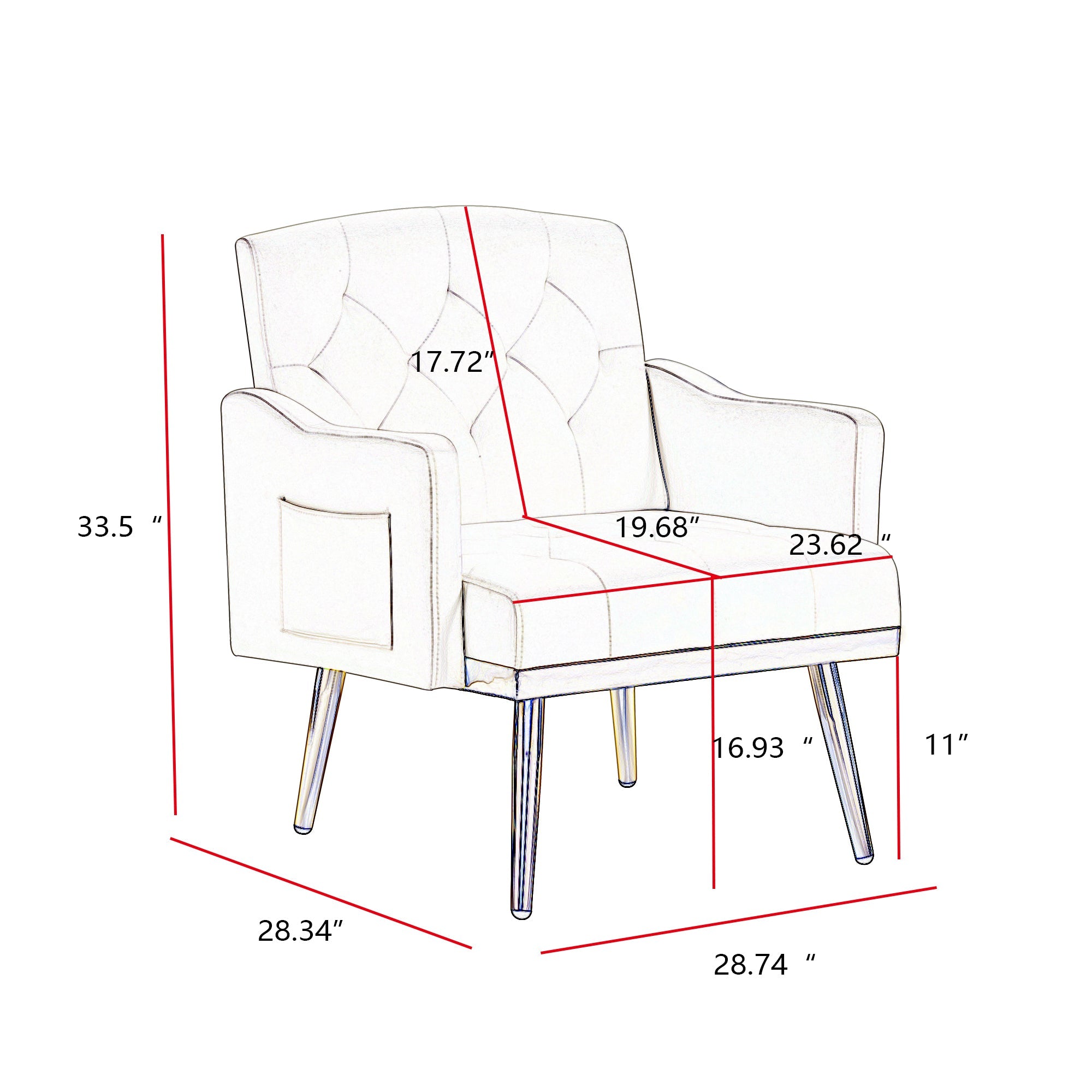 Accent Chair Modern Velvet Pink Gold Metal Legs Tufted Back 29x28x34 In