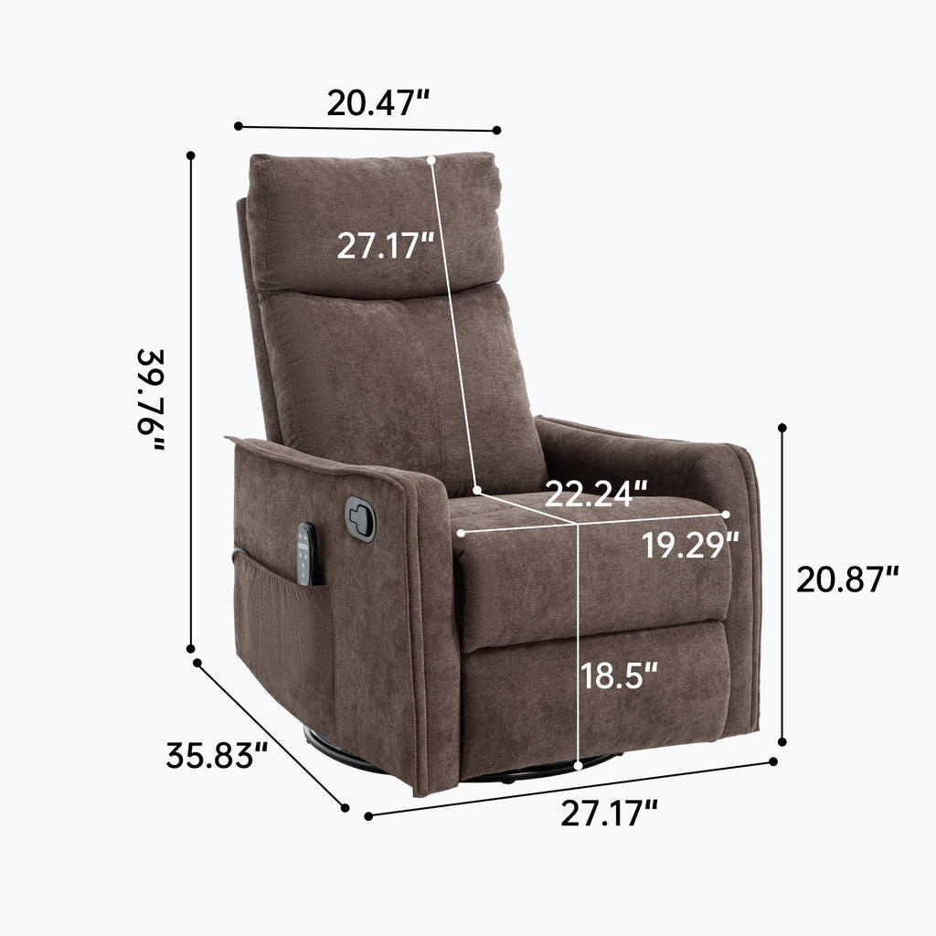 Recliner Chair Swivel Rocker Polyester Brown 360 Degree Heat Massage 155