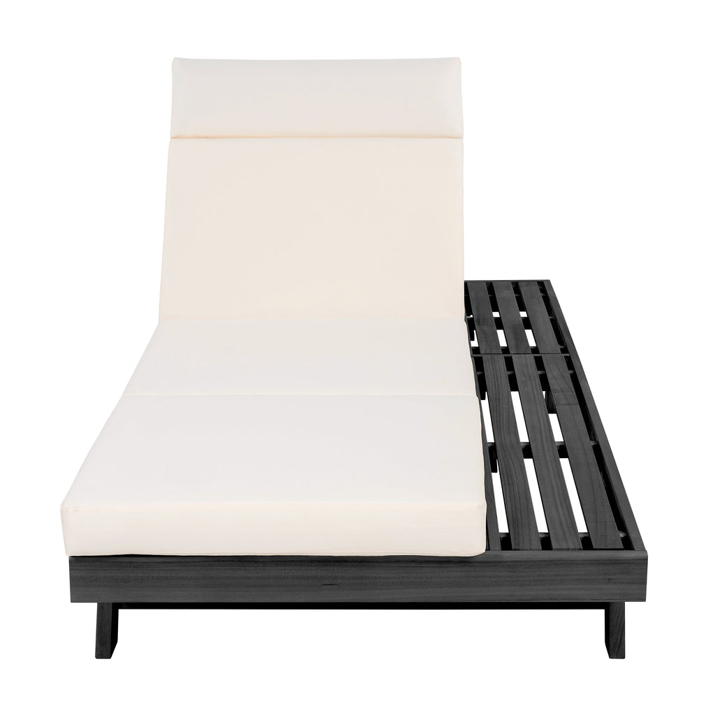 Chaise Lounge Acacia Wood Black 4-Position Cream Cushion 79in