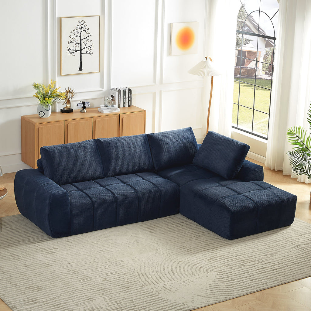 Sectional Sofa L-Shape Faux Fur Dark Blue 4 Seat Sleeper No Assembly