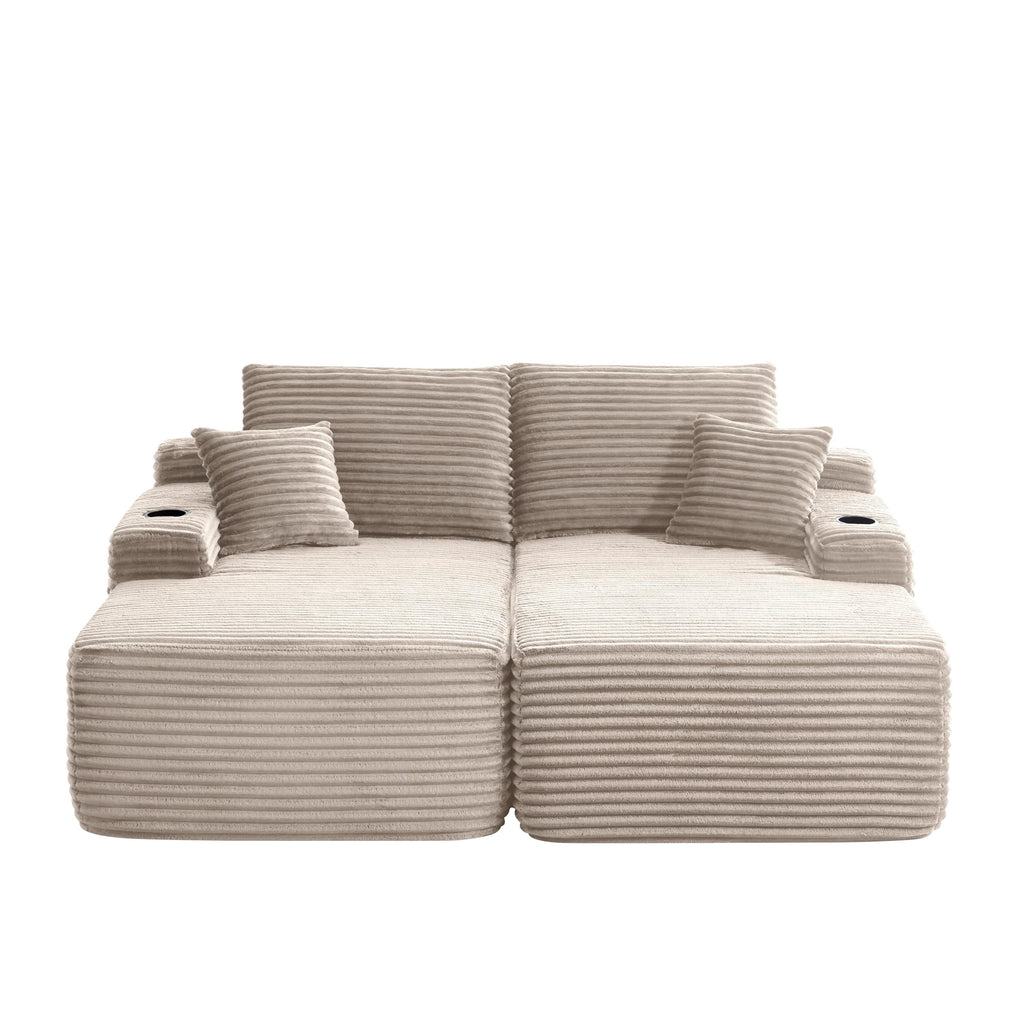 Sectional Sofa L-Shape Plush Beige 69" Double Chaise